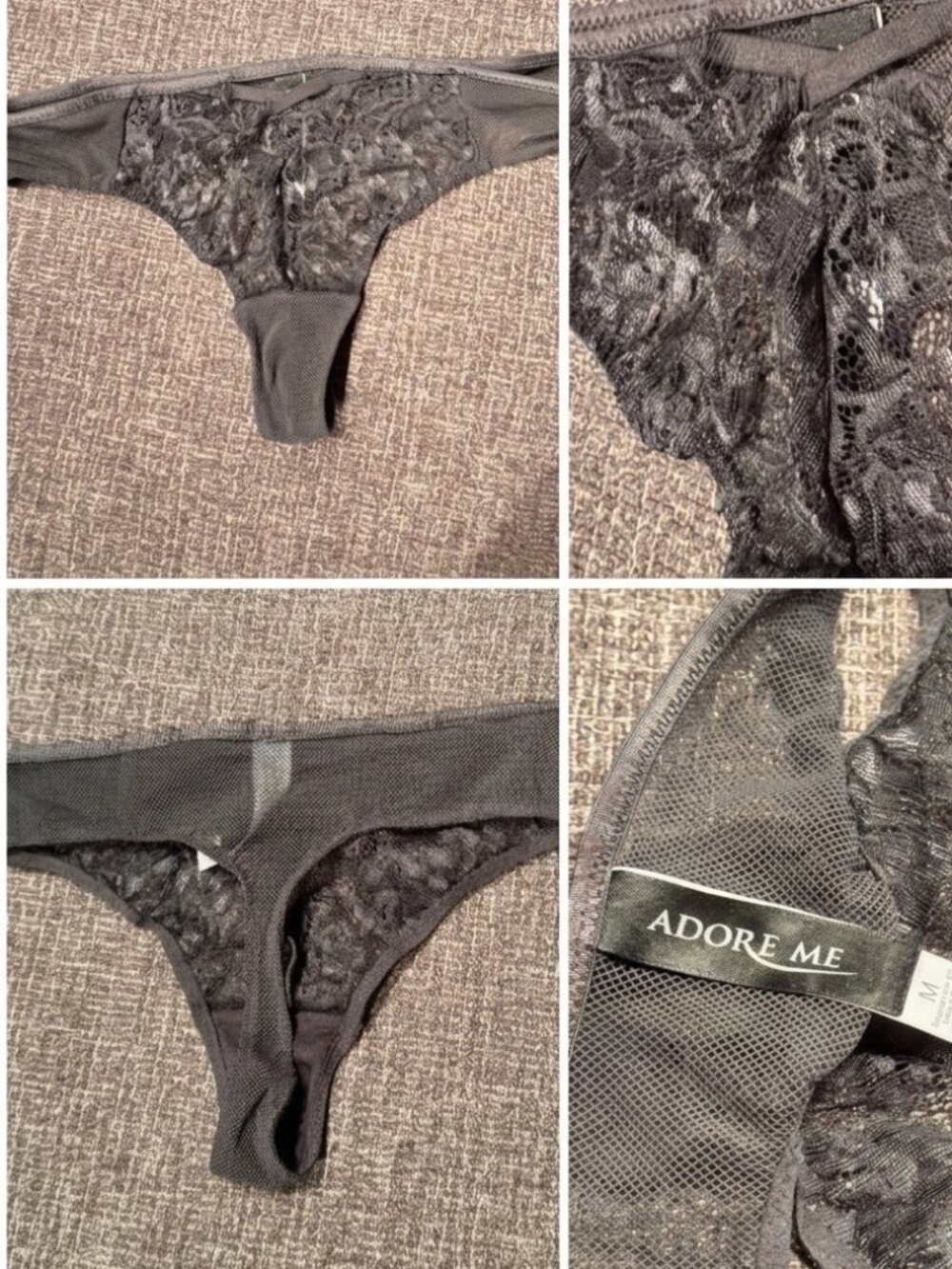 Adore Me Mandi Delicate Floral Lace Keyhole Thong Panty – Jet Black, Size M